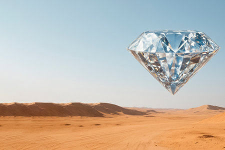 A huge diamond hovering over the desert plain. Space for textの素材