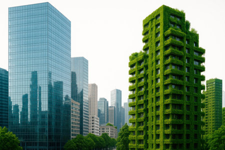 A building completely covered with green vegetationの素材