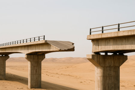A bridge that breaks off in the middle of the desertの素材