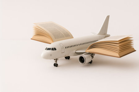 An airplane with wings in the form of open booksの素材