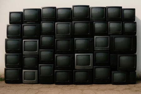 A wall of old TVs as a media barrierの素材