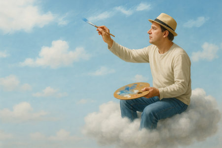 An artist who paints the sky on clouds. Space for textの素材