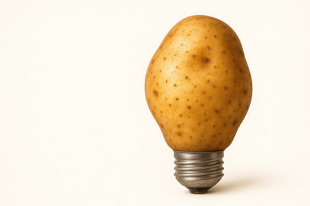 A light bulb in the shape of a potato. Space for textの素材