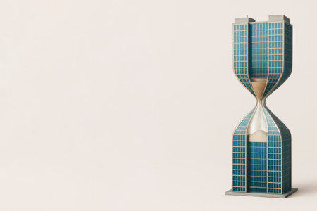 Hourglass-shaped skyscraper. Space for textの素材