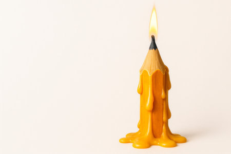 A burning pencil that melts like a candle. Space for textの素材
