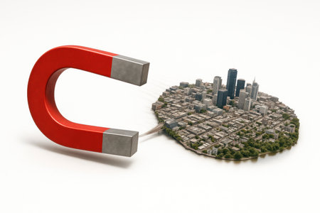 A huge magnet pulls the whole city with itの素材