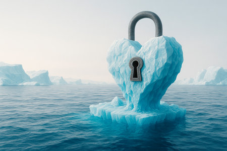 A huge iceberg in the shape of a heart lock. Space for textの素材