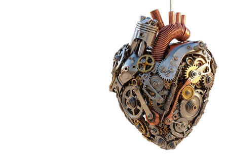 A mechanical heart made of gears and metal. Space for textの素材