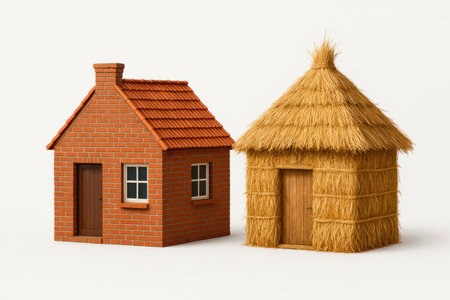 Two houses, brick and strawの素材