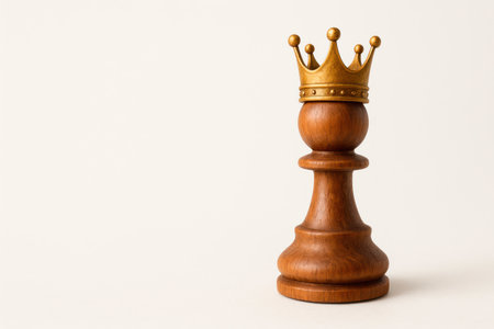 A chess pawn with a golden crown. Space for textの素材