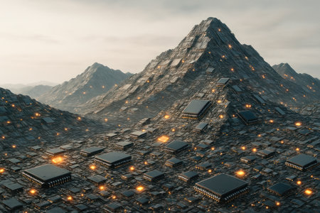 Mountains made of microcircuits and chipsの素材