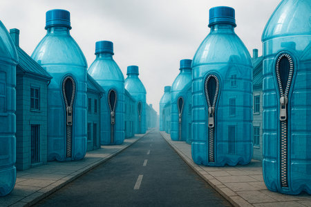 A street whose houses are made of plastic bottlesの素材