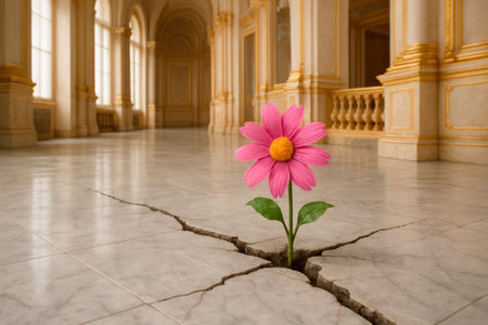 A pink flower that sprouted through a crack in the palaceの素材