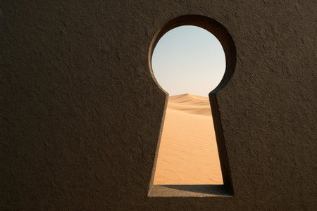 The desert is visible through the keyhole shape. Space for textの素材
