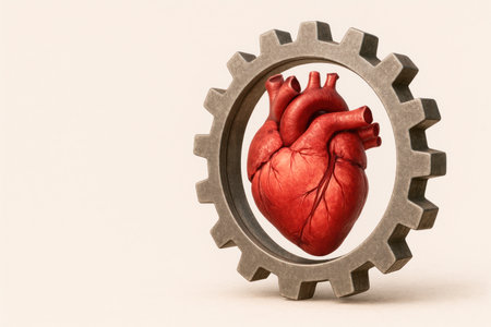 The human heart inside a mechanical gear. Space for textの素材