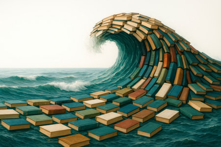 A huge wave of books on the seaの素材
