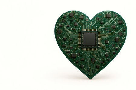 A green heart made of chips. Space for textの素材
