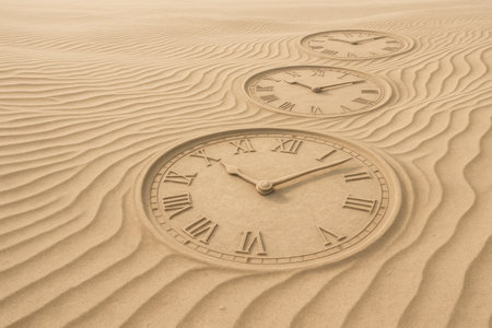 The clock in the sands of the desert is a symbol of timeの素材