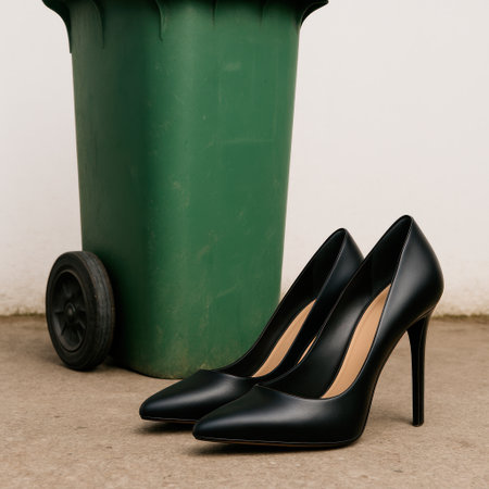 Black women's heels against the background of a garbage canの素材