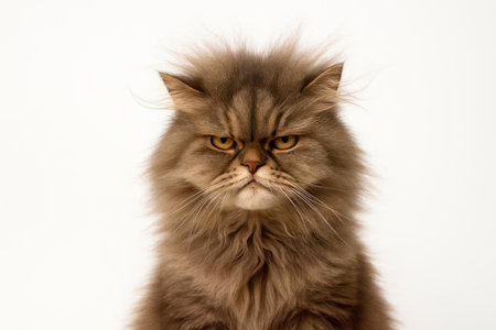 A gray fluffy cat with a disgruntled muzzleの素材