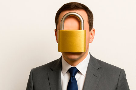 A man with a huge lock instead of a faceの素材