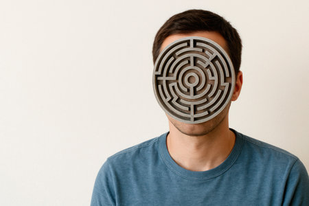 A man with a labyrinth instead of a face. Space for textの素材