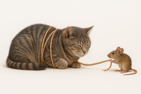 The mouse tied the cat with a ropeの素材