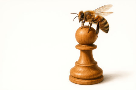 The bee sits on a chess pawn. Space for textの素材