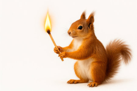 A squirrel holds a burning match. Space for textの素材