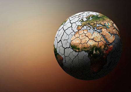 A globe with cracks, a symbol of global climate change. Space for textの素材
