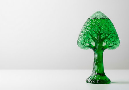 A glass green tree in the shape of a symbol of ecology. Space for textの素材