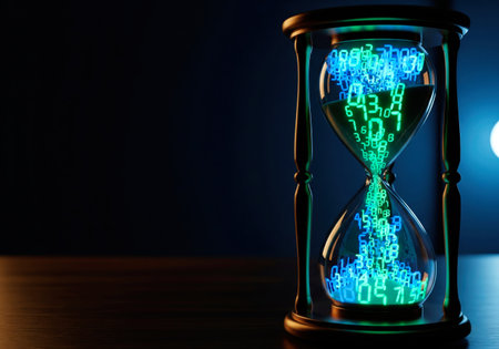 An hourglass with numerical numbers instead of sand. Space for textの素材