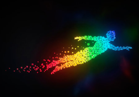 Silhouette of a person made of rainbow cubesの素材