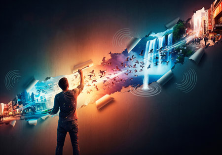 The artist opens a wall to the world of nature and the cityの素材