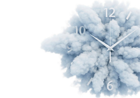 A clock made of a cloud of smoke on a white background. Space for textの素材
