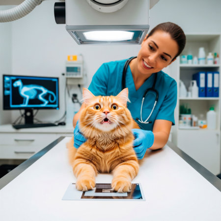 A ginger cat is undergoing an X-ray at the veterinarianの素材