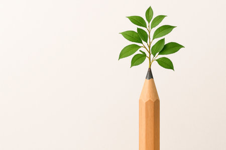 Pencil with a growing green plant. Space for textの素材