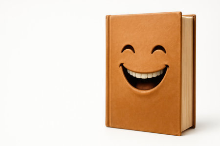 A book with a smiling face and teeth. Space for textの素材