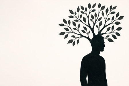 The silhouette of a man with a tree instead of a head. Space for textの素材