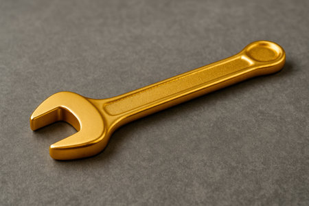 A golden wrench on a gray backgroundの素材