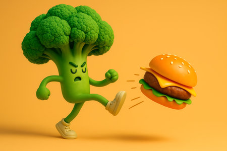 Loy broccoli kicks a cheeseburgerの素材
