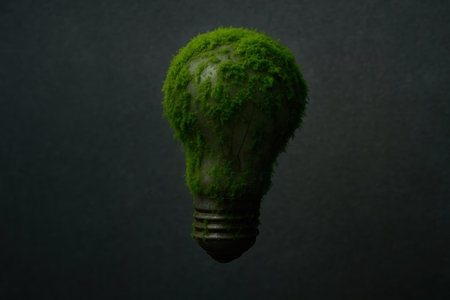 A light bulb overgrown with green mossの素材