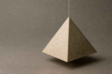 A pyramid suspended on a thin thread. Space for textの素材