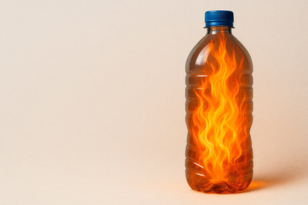 A bottle with a flame inside. Space for textの素材