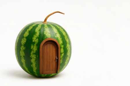 A watermelon with a door is like a fairytale house. Space for textの素材