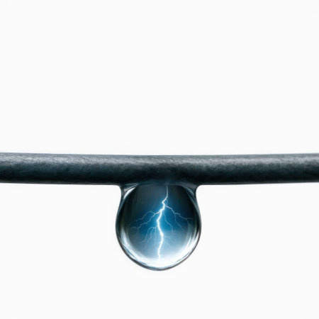 A drop of water with a zipper inside on a metal rod. Space for textの素材