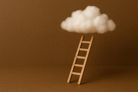 A cardboard staircase leading to the cloud. Space for textの素材