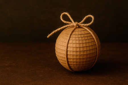 A cardboard ball tied with a rope. Space for textの素材