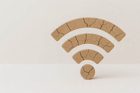 A cardboard Wi-Fi sign covered in cracks. Space for textの素材