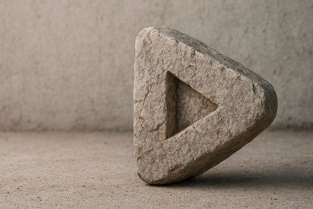 A stone triangle with a hole in the center. Space for textの素材